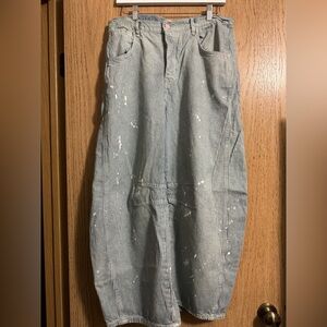 We The Free Blue and White Barrel Jeans